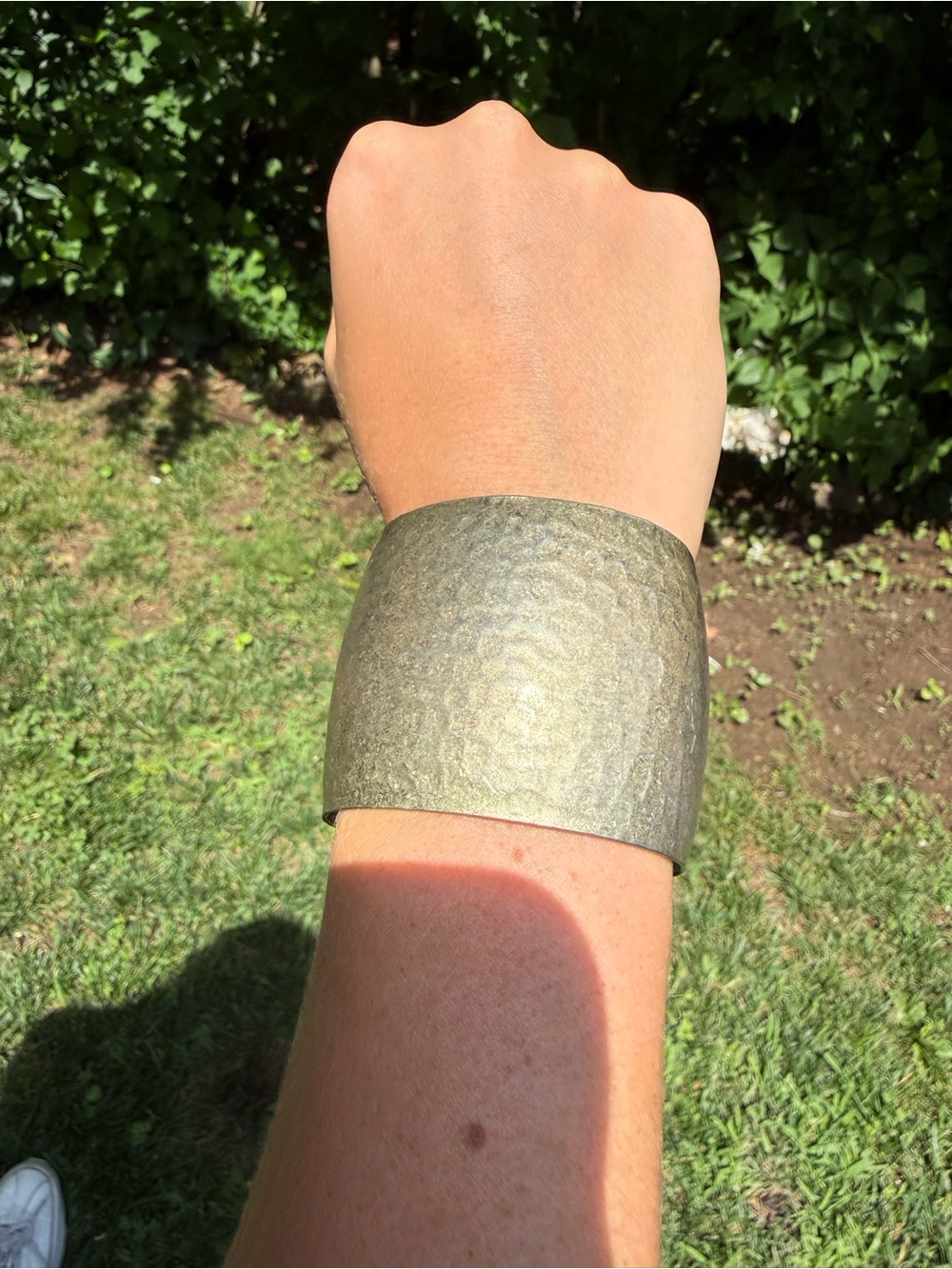 Vintage Hammered Brass Gold Tone Wide Cuff Bracelet